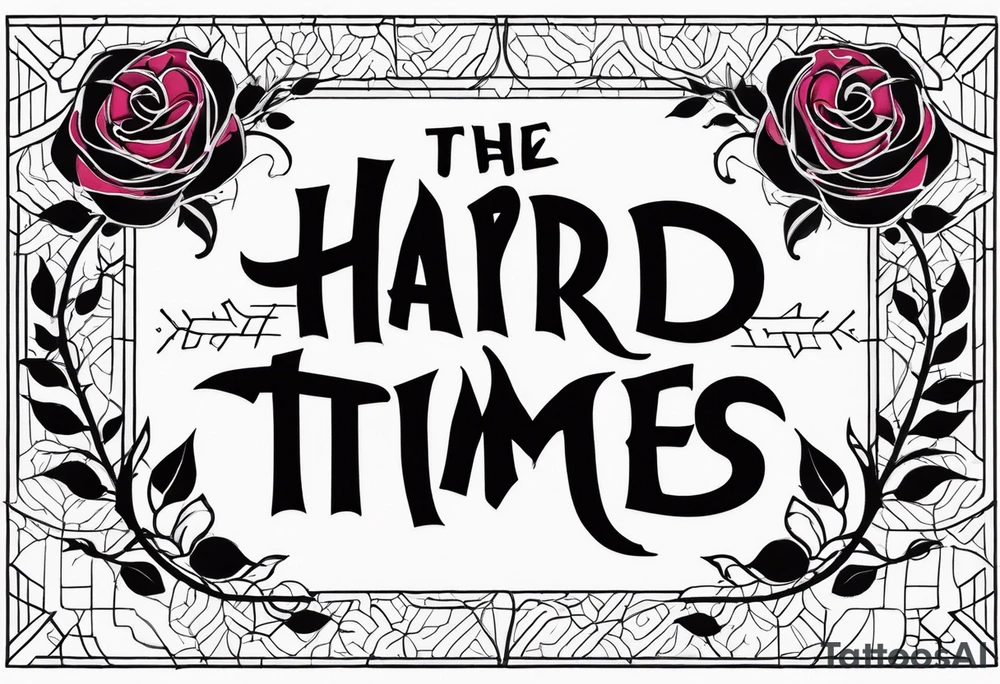 The word Hard times written out in cursive with a rose tattoo idea The word Hard times written out in cursive with a rose tattoo idea