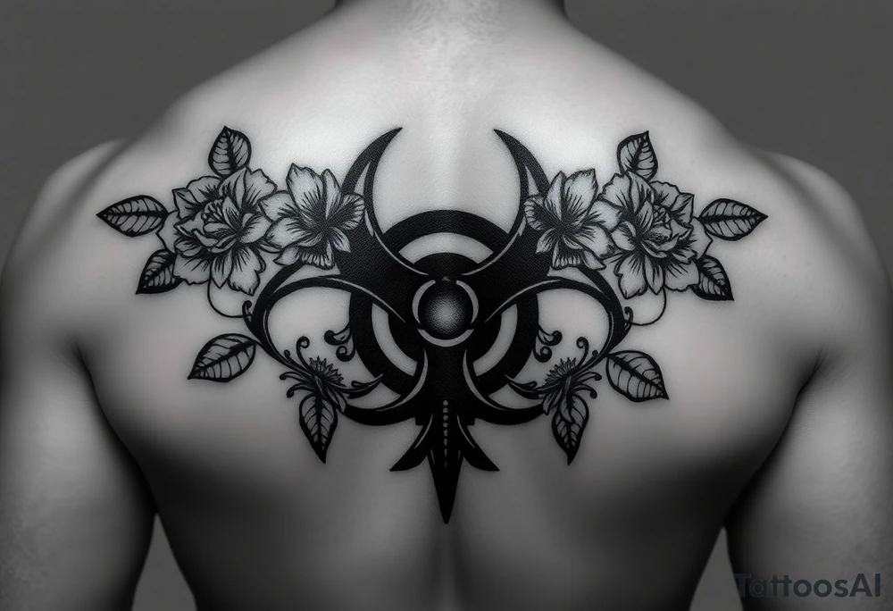 floral biohazard symbol in old school style black ink.
tattoo places on stomach tattoo idea
