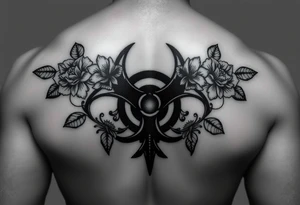 floral biohazard symbol in old school style black ink.
tattoo places on stomach tattoo idea