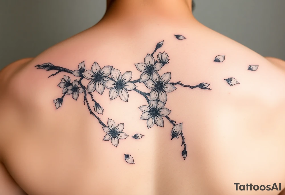 delicate cherry blossoms swirling in spring breeze with petals tattoo idea