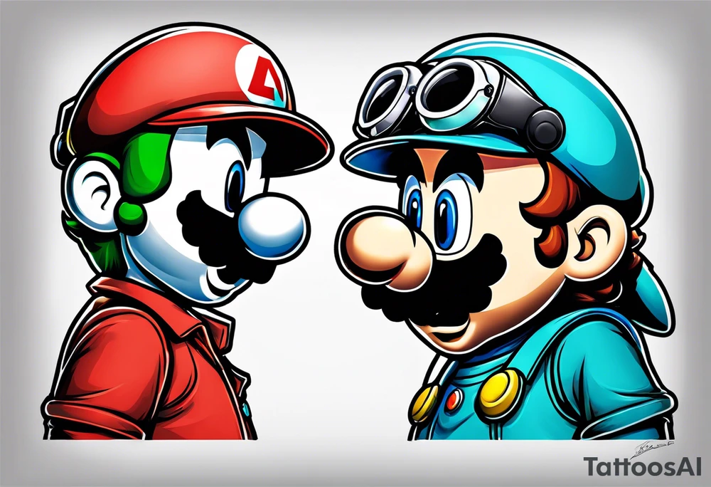 Mario and Luigi wearing Daft Punk masks tattoo idea