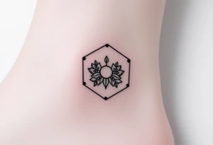 Hexagon with a constellation sign for Leo,  larkspur and water lilies in the center tattoo idea