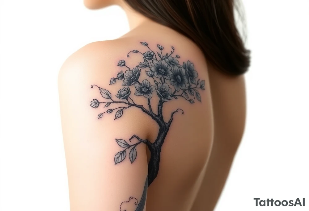 Powerful flower tree with cloud over it  (arm tattoo) tattoo idea