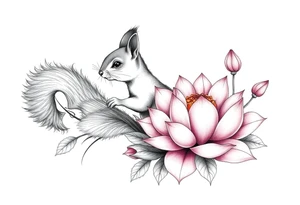 Crazy new school squirrel blooming lotus flowers tattoo idea