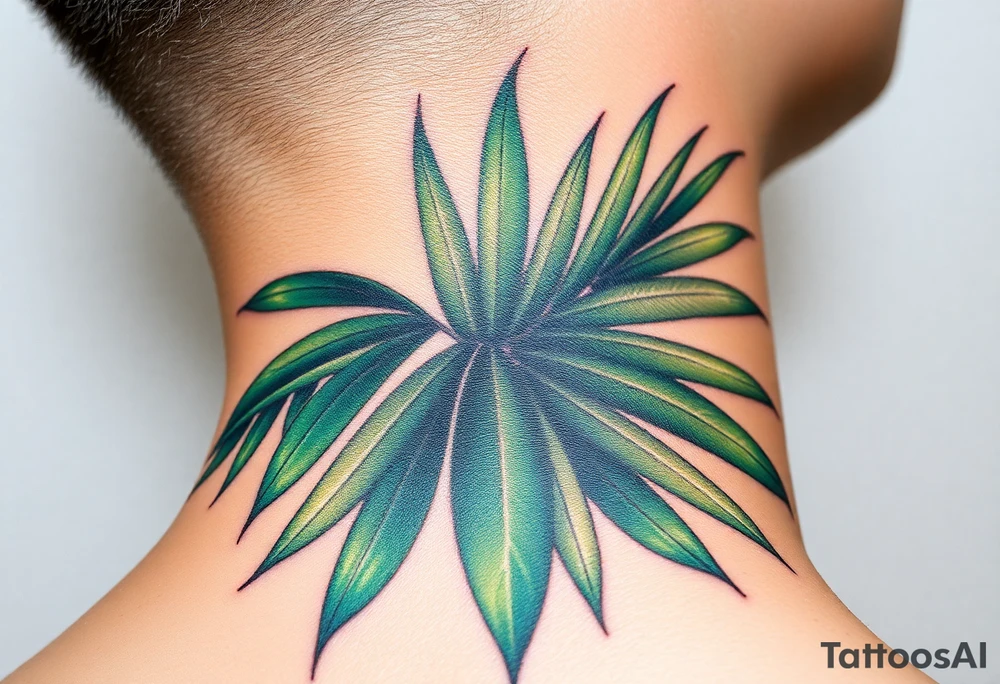 realistic large woven palm leaves tattoo idea
