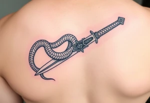 mystical snake coiled around an ancient dagger with jeweled hilt tattoo idea