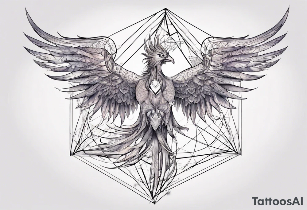 sacred geometry Metatron's cube with phoenix. Sleeve for woman's arm tattoo idea