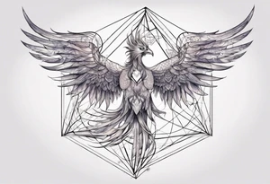 sacred geometry Metatron's cube with phoenix. Sleeve for woman's arm tattoo idea