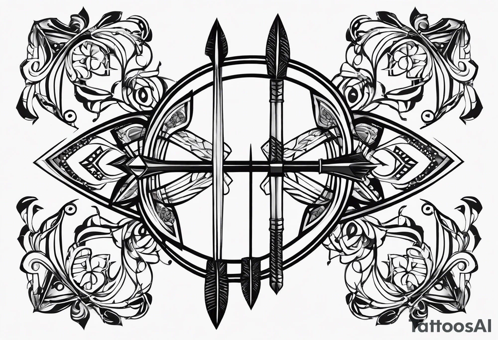 simple bow with 2 arrows. no people. symmetrical, simplistic tattoo idea