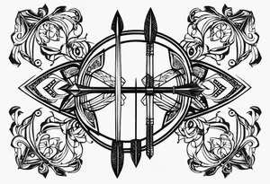 simple bow with 2 arrows. no people. symmetrical, simplistic tattoo idea