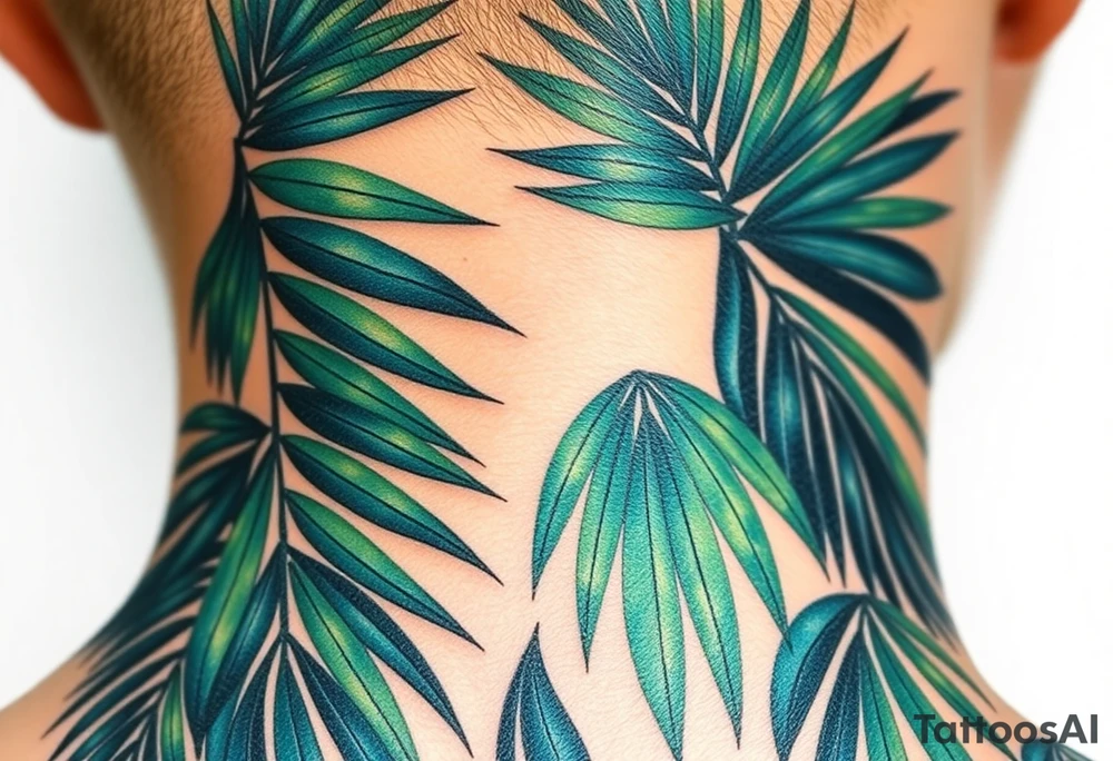 realistic large movement woven palm leaves tattoo idea