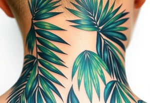 realistic large movement woven palm leaves tattoo idea