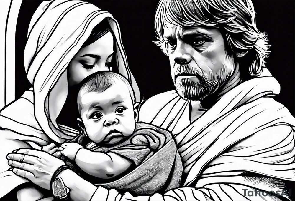 Luke Skywalker with baby grogu tattoo idea