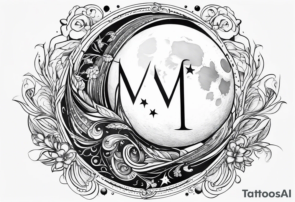 Moon and letter M tattoo idea