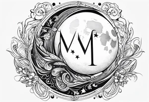 Moon and letter M tattoo idea