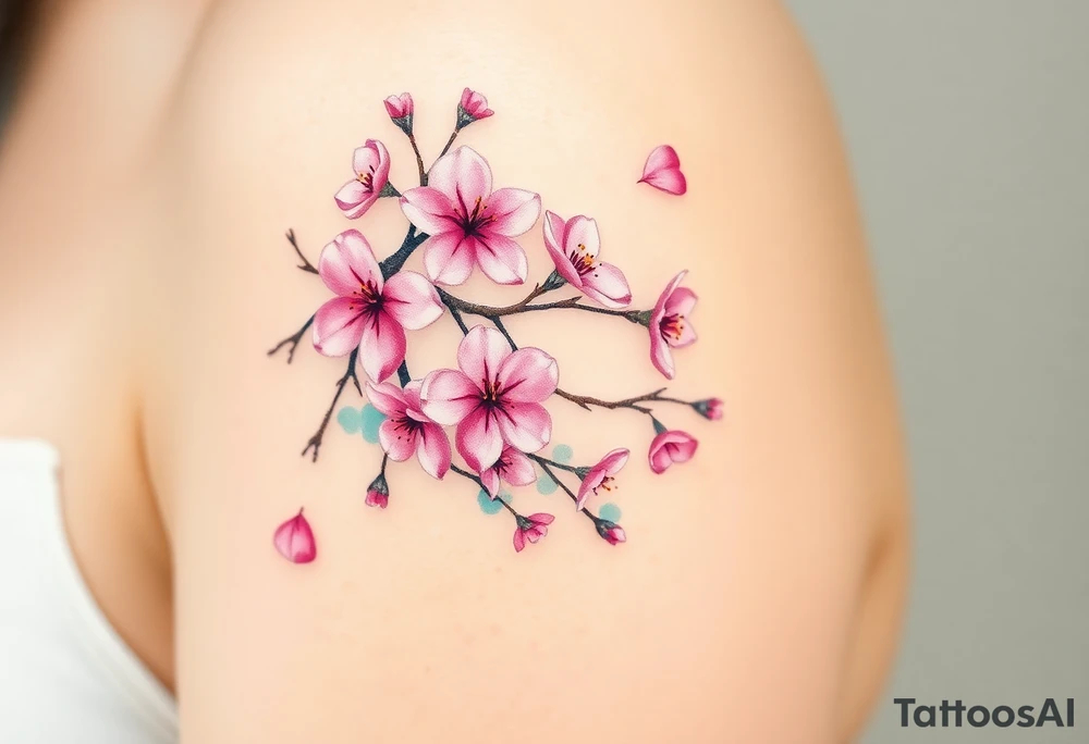 delicate cherry blossoms swirling in spring breeze with petals tattoo idea