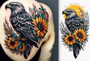 Small inside arm tattoo. Black kite (Daya's name), nature (trees/flowers), rock/metal vibe, small sunflower. tattoo idea
