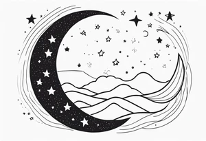 Moon and stars in line work tattoo idea