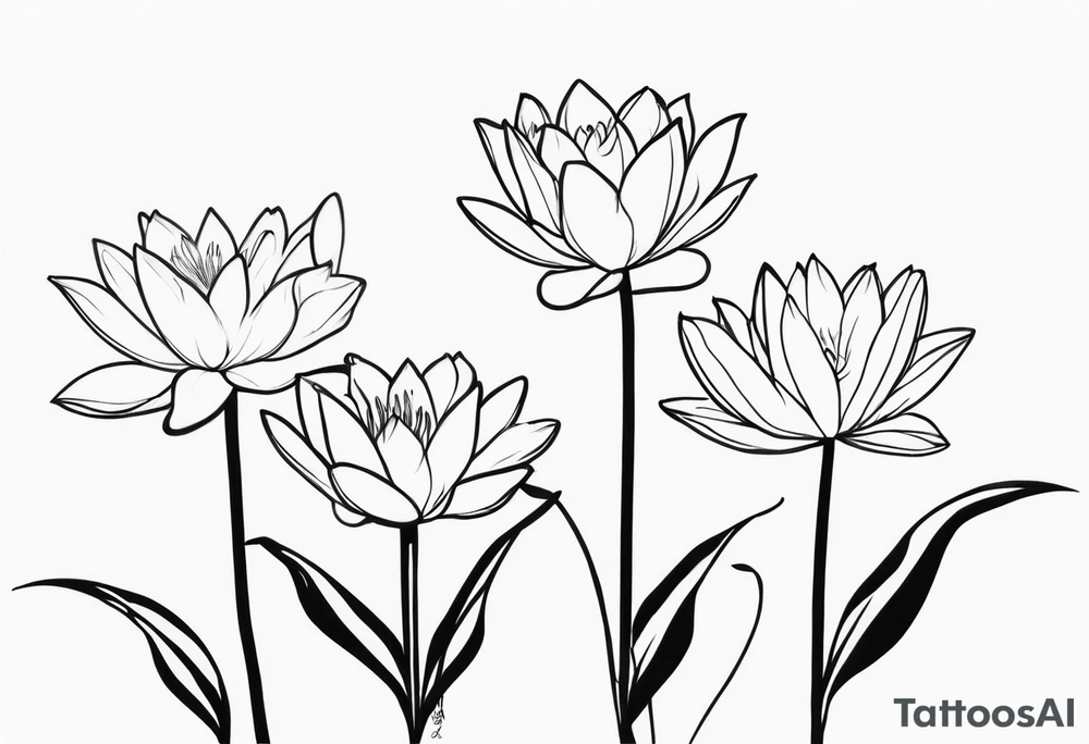 3 simple water lillie’s in a row becoming more bloomed tattoo idea