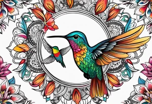 Mandala with colorful hummingbird 3d tattoo idea