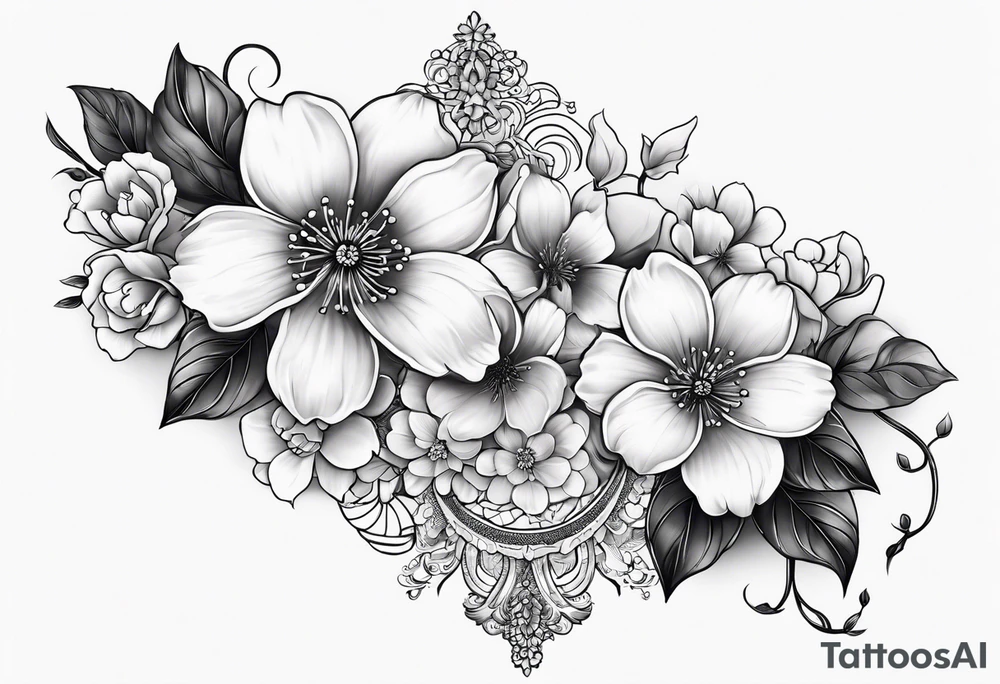 Sakura flowers with lace sternum tattoo idea