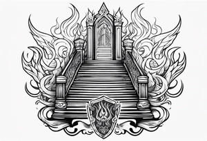 Valhalla sword shield flame
stairs tattoo idea
