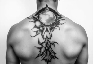 cover up tattoo inspired by the space and time that covers the upper portion of the back that bleeds into back tattoo idea