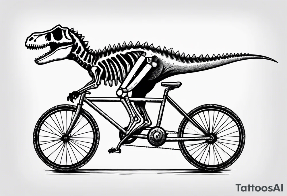 Dinosaur skeleton riding a bicycle tattoo idea