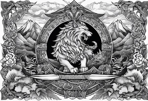 Valhalla sword shield  axe  dragon lion
Valknut  ruins lightnings tattoo idea