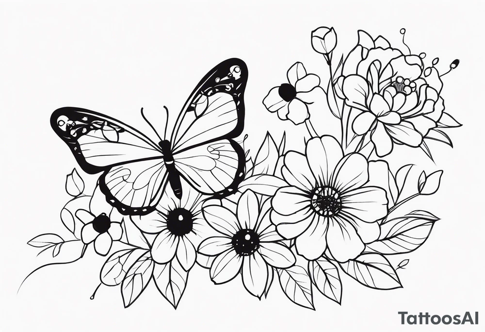 flowers with butterflies and ladybugs tattoo idea