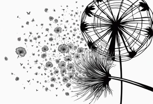 Blowing dandelion flying away , quote I want adventure in the great wide somewhere tattoo idea