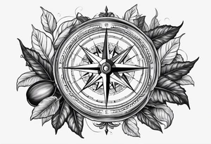 The compass is in the center, surrounded by a few eggplant leaves. tattoo idea