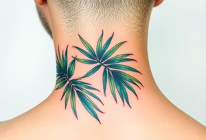realistic large movement woven palm leaves tattoo idea