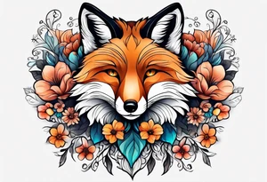 animal fox, flower tattoo idea