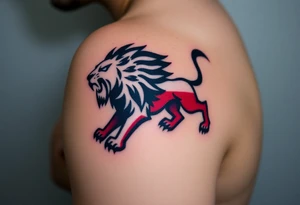 A Czech flag morphing into a roaring lion, symbolizing national pride and strength, with deep red, white, and royal blue tones. tattoo idea