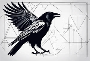 silhouette of a crow with half open wings
every line must be straight
leftside of the body geometric
rightside of the body real tattoo idea
