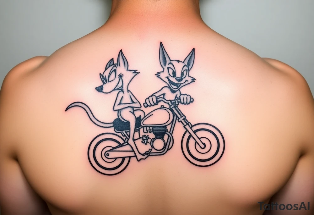 Warner bros Male and female Tasmanian devil cartoons riding a motorcycle tattoo idea