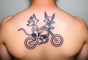 Warner bros Male and female Tasmanian devil cartoons riding a motorcycle tattoo idea