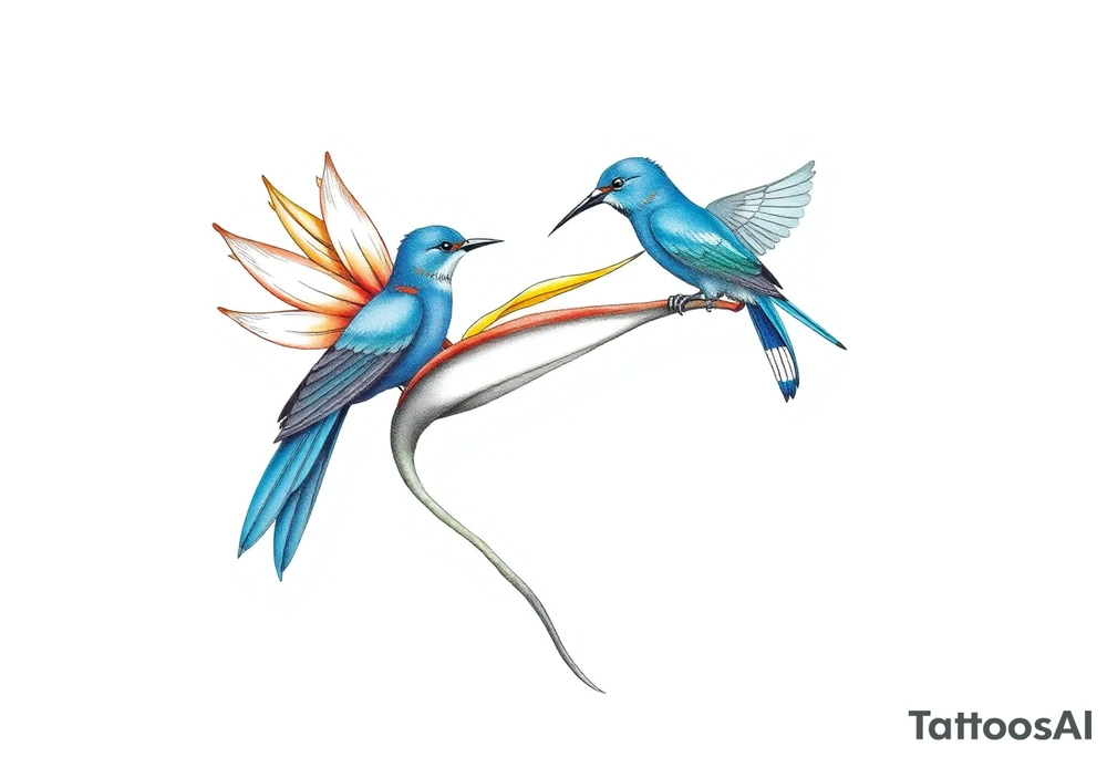 Bird of paradise flower with blue bird tattoo idea