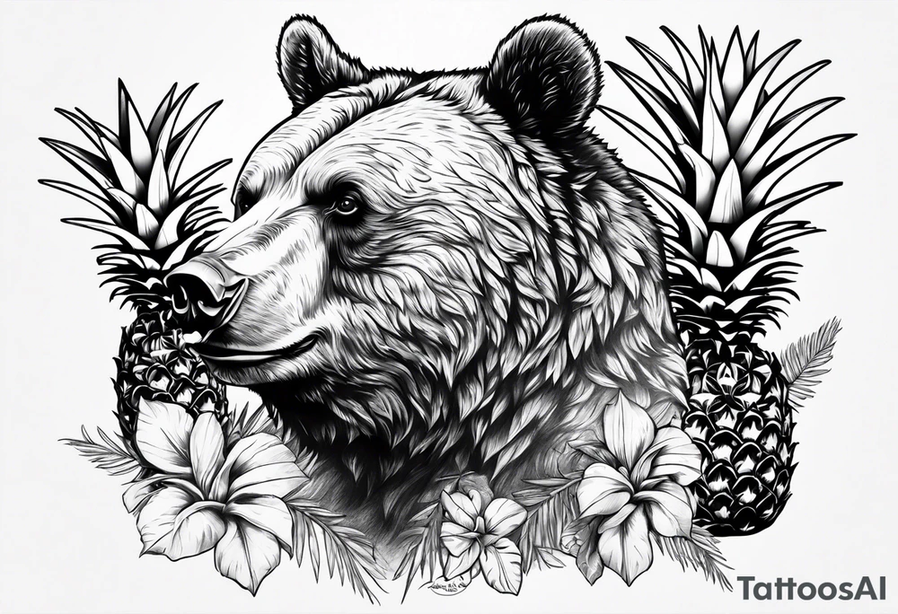 Bear eating pineapples tattoo idea