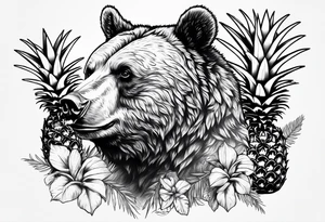 Bear eating pineapples tattoo idea