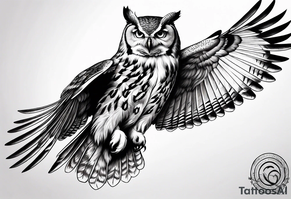 a majestic owl flying tattoo idea