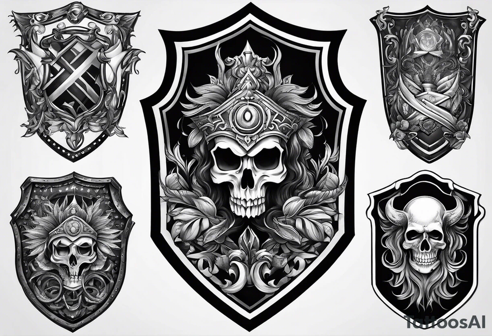 people in the dark inside a shield shape tattoo idea