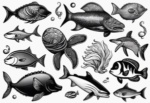 Small sea creatures in a line tattoo idea