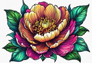 beautiful. colorful, neon, multicolored peony, white background, highly detailed, new school, new school style, street style, streetwear, urban wear tattoo idea