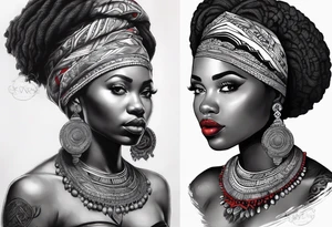 Deus èsú africano realista em preto e cinza com tons de vermelho tattoo idea