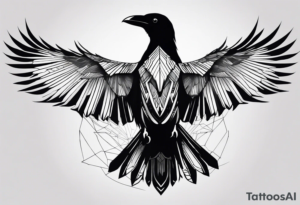 silhouette of a crow with half open wings
every line must be straight
half the body geometric
half the body real tattoo idea