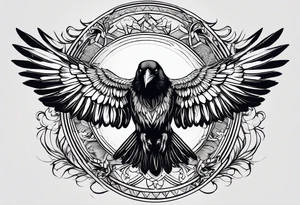 crow with open wings, only line drawing, symmetrical, without background, tattoo idea