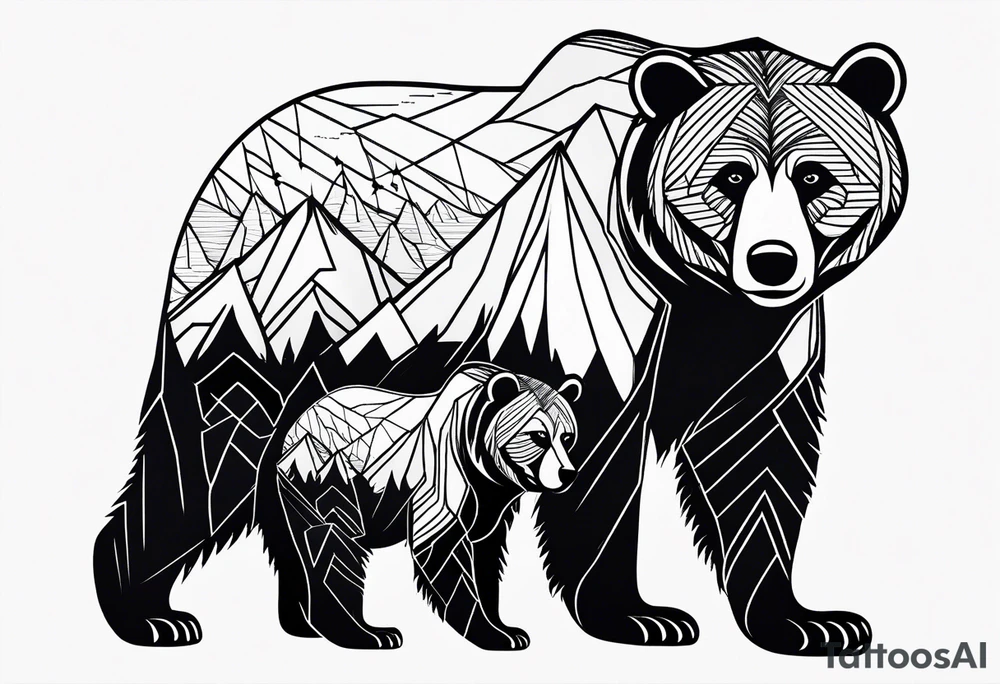 mamma bear and cub with mountains tattoo idea