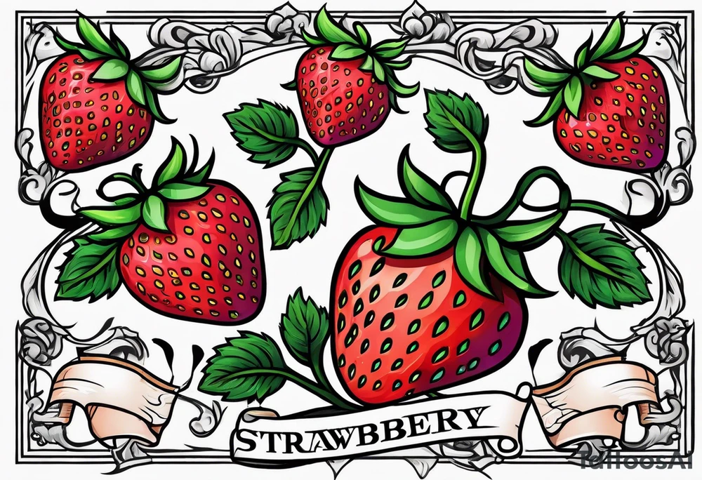 neo traditional Strawberry and Banner tattoo idea